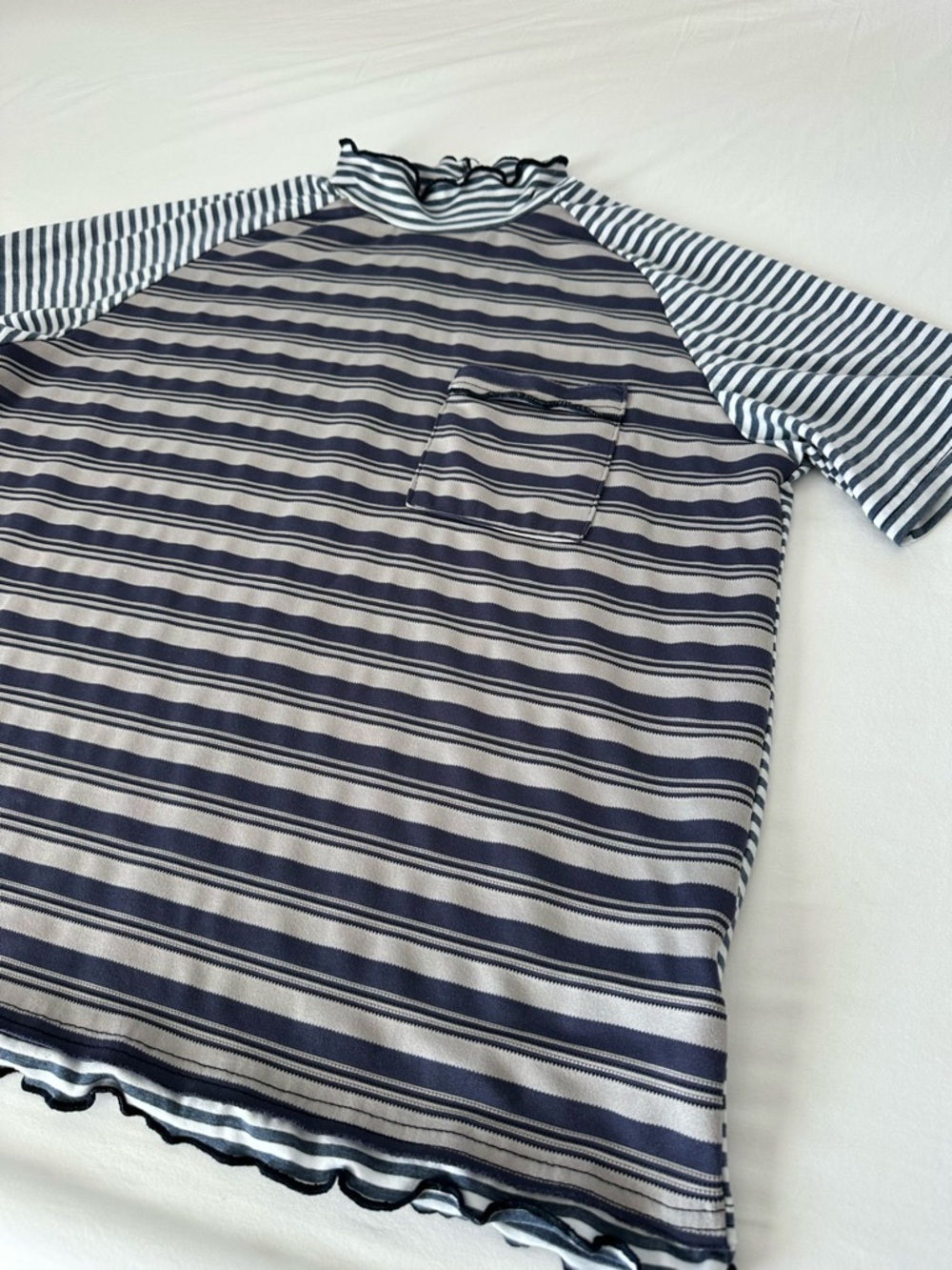 SHEIN Navy and White Striped Raglan Short-Sleeve Tee